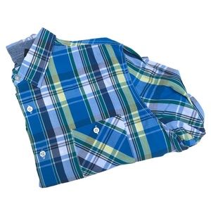 Vibrant Blue and Green Plaid Men's Shirt